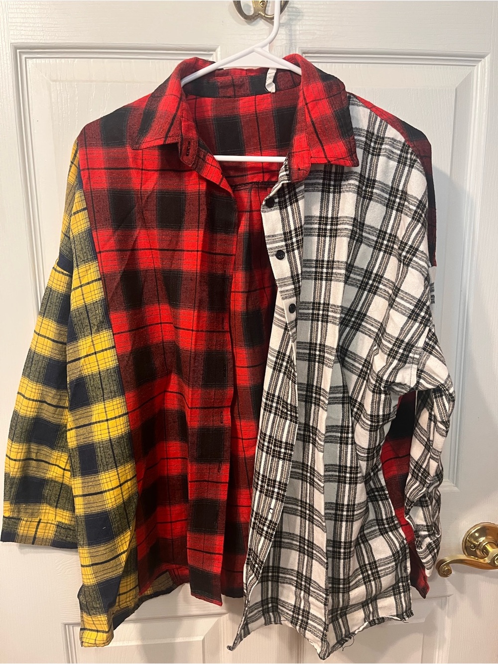 Women’s Plaid Panel Flannel Shirt - Red, Yellow & White